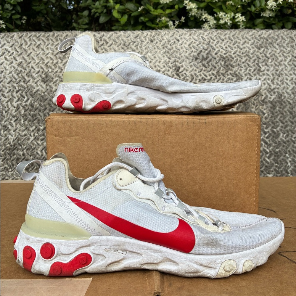 Nike React Element 55 White University Red Running Sneakers Shoes Men Size 11.5